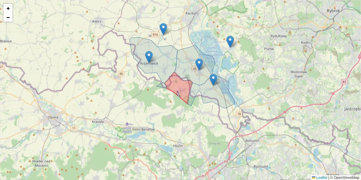 Szczegółowa mapa kodu pocztowego 74718 z granicami, sąsiednimi kodami pocztowymi i urzędami pocztowymi