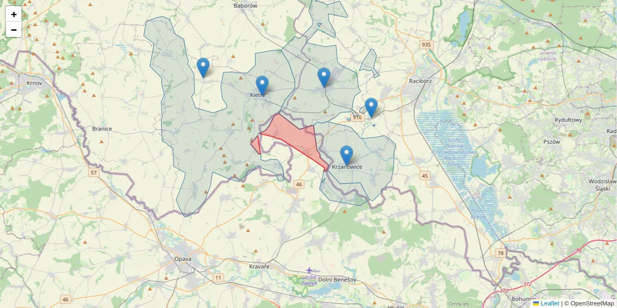 Szczegółowa mapa kodu pocztowego 74725 z granicami, sąsiednimi kodami pocztowymi i urzędami pocztowymi
