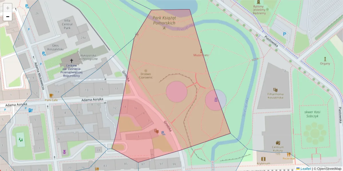 Szczegółowa mapa kodu pocztowego 75-002 z granicami, sąsiednimi kodami pocztowymi i urzędami pocztowymi