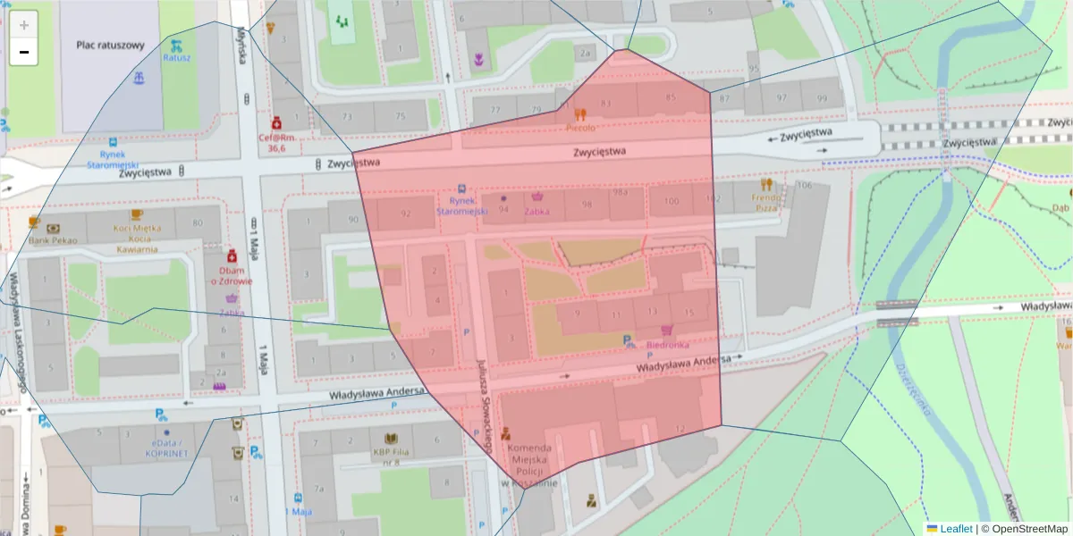 Szczegółowa mapa kodu pocztowego 75-011 z granicami, sąsiednimi kodami pocztowymi i urzędami pocztowymi