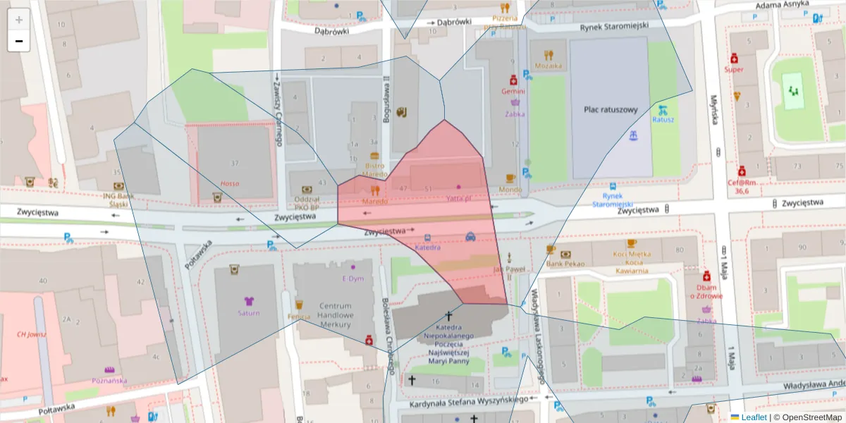 Szczegółowa mapa kodu pocztowego 75-020 z granicami, sąsiednimi kodami pocztowymi i urzędami pocztowymi