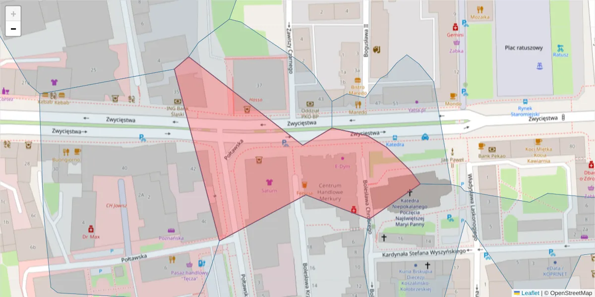 Szczegółowa mapa kodu pocztowego 75-038 z granicami, sąsiednimi kodami pocztowymi i urzędami pocztowymi