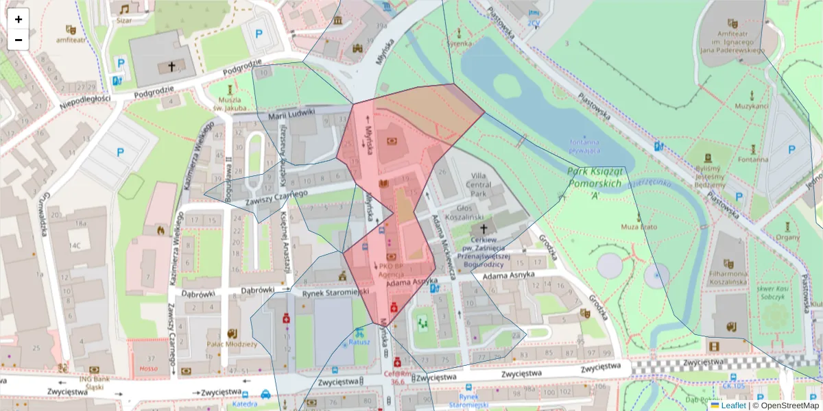 Szczegółowa mapa kodu pocztowego 75-054 z granicami, sąsiednimi kodami pocztowymi i urzędami pocztowymi