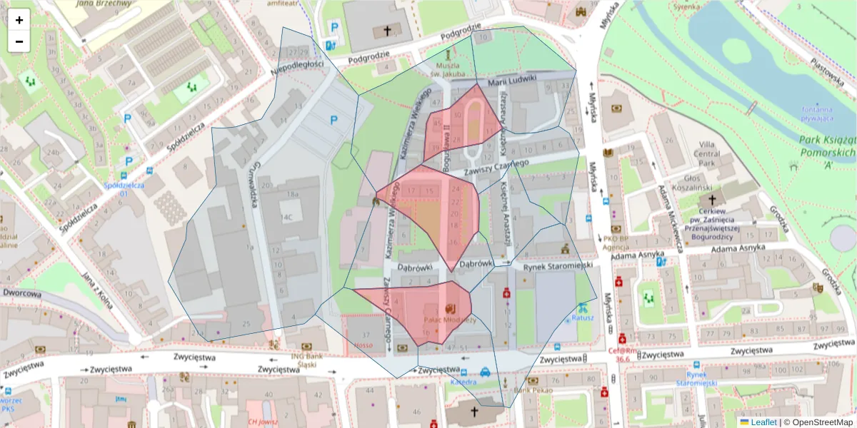 Szczegółowa mapa kodu pocztowego 75-057 z granicami, sąsiednimi kodami pocztowymi i urzędami pocztowymi