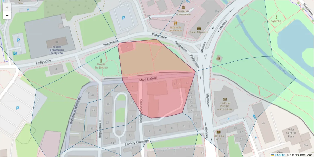 Szczegółowa mapa kodu pocztowego 75-059 z granicami, sąsiednimi kodami pocztowymi i urzędami pocztowymi