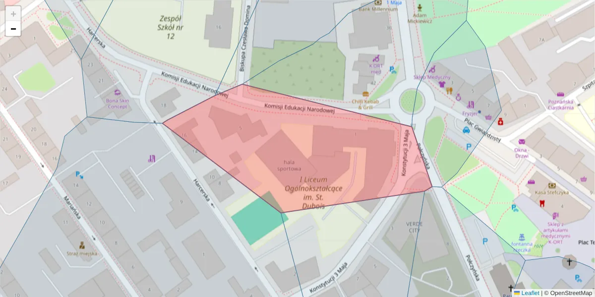 Szczegółowa mapa kodu pocztowego 75-070 z granicami, sąsiednimi kodami pocztowymi i urzędami pocztowymi