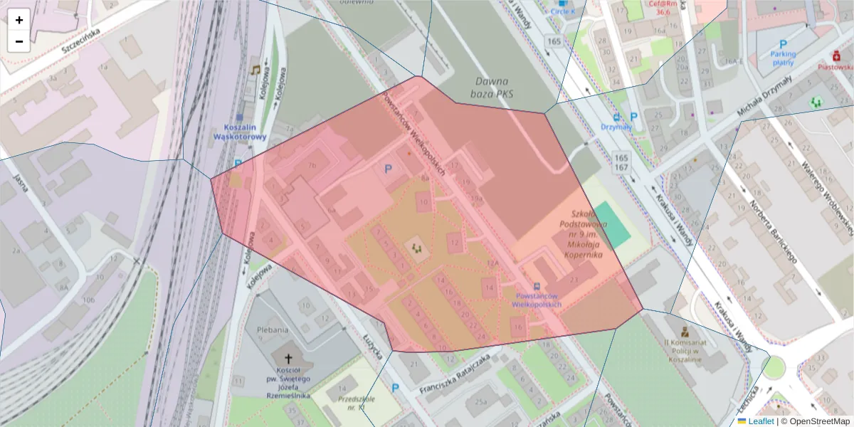 Szczegółowa mapa kodu pocztowego 75-103 z granicami, sąsiednimi kodami pocztowymi i urzędami pocztowymi