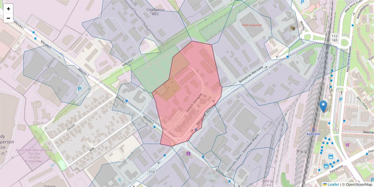Szczegółowa mapa kodu pocztowego 75-130 z granicami, sąsiednimi kodami pocztowymi i urzędami pocztowymi