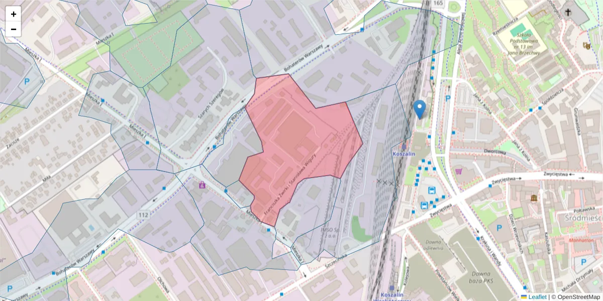 Szczegółowa mapa kodu pocztowego 75-131 z granicami, sąsiednimi kodami pocztowymi i urzędami pocztowymi