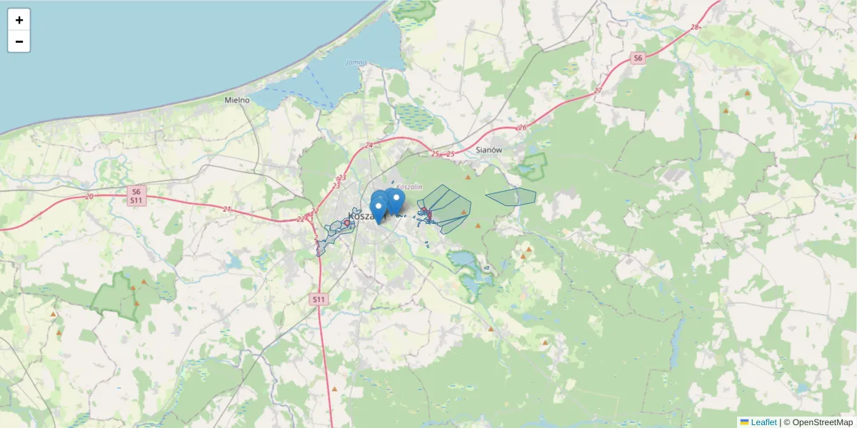 Szczegółowa mapa kodu pocztowego 75-136 z granicami, sąsiednimi kodami pocztowymi i urzędami pocztowymi