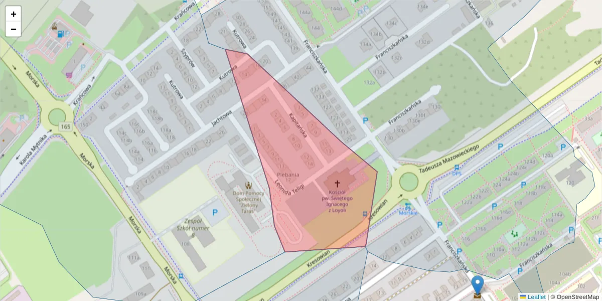 Szczegółowa mapa kodu pocztowego 75-206 z granicami, sąsiednimi kodami pocztowymi i urzędami pocztowymi