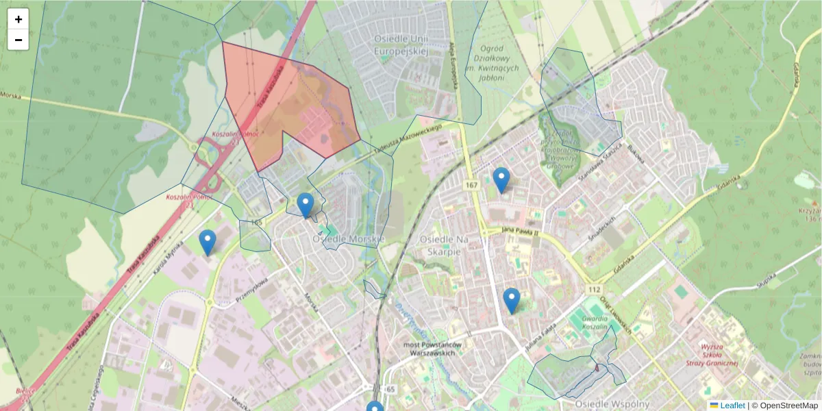 Szczegółowa mapa kodu pocztowego 75-236 z granicami, sąsiednimi kodami pocztowymi i urzędami pocztowymi