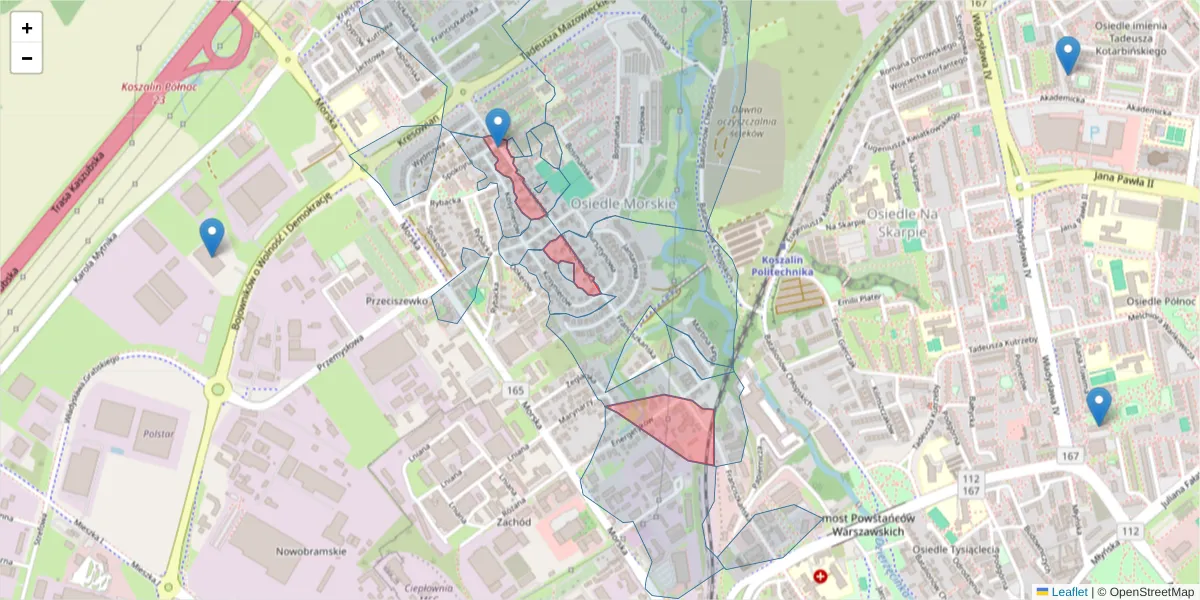 Szczegółowa mapa kodu pocztowego 75-253 z granicami, sąsiednimi kodami pocztowymi i urzędami pocztowymi