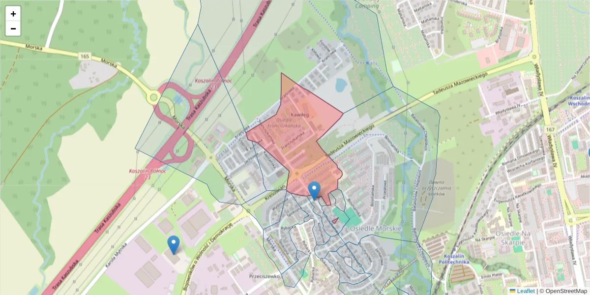 Szczegółowa mapa kodu pocztowego 75-255 z granicami, sąsiednimi kodami pocztowymi i urzędami pocztowymi