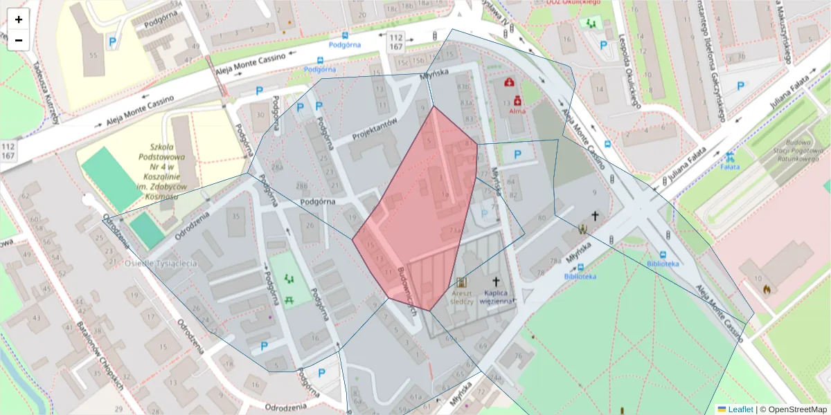 Szczegółowa mapa kodu pocztowego 75-324 z granicami, sąsiednimi kodami pocztowymi i urzędami pocztowymi