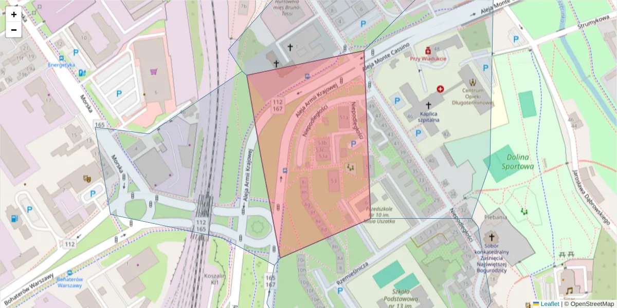 Szczegółowa mapa kodu pocztowego 75-337 z granicami, sąsiednimi kodami pocztowymi i urzędami pocztowymi