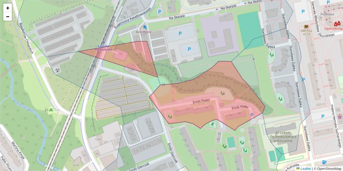 Szczegółowa mapa kodu pocztowego 75-348 z granicami, sąsiednimi kodami pocztowymi i urzędami pocztowymi