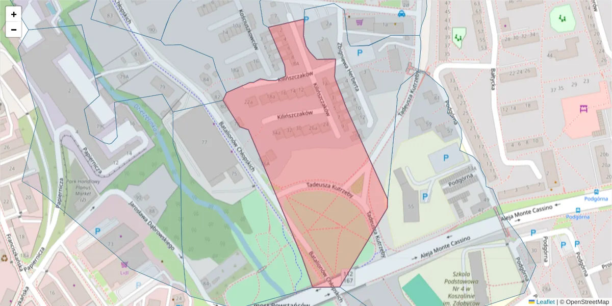 Szczegółowa mapa kodu pocztowego 75-358 z granicami, sąsiednimi kodami pocztowymi i urzędami pocztowymi