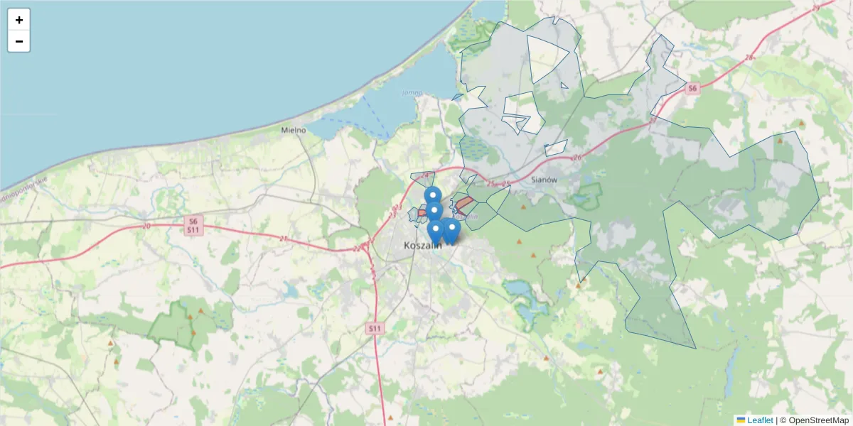 Szczegółowa mapa kodu pocztowego 75-361 z granicami, sąsiednimi kodami pocztowymi i urzędami pocztowymi