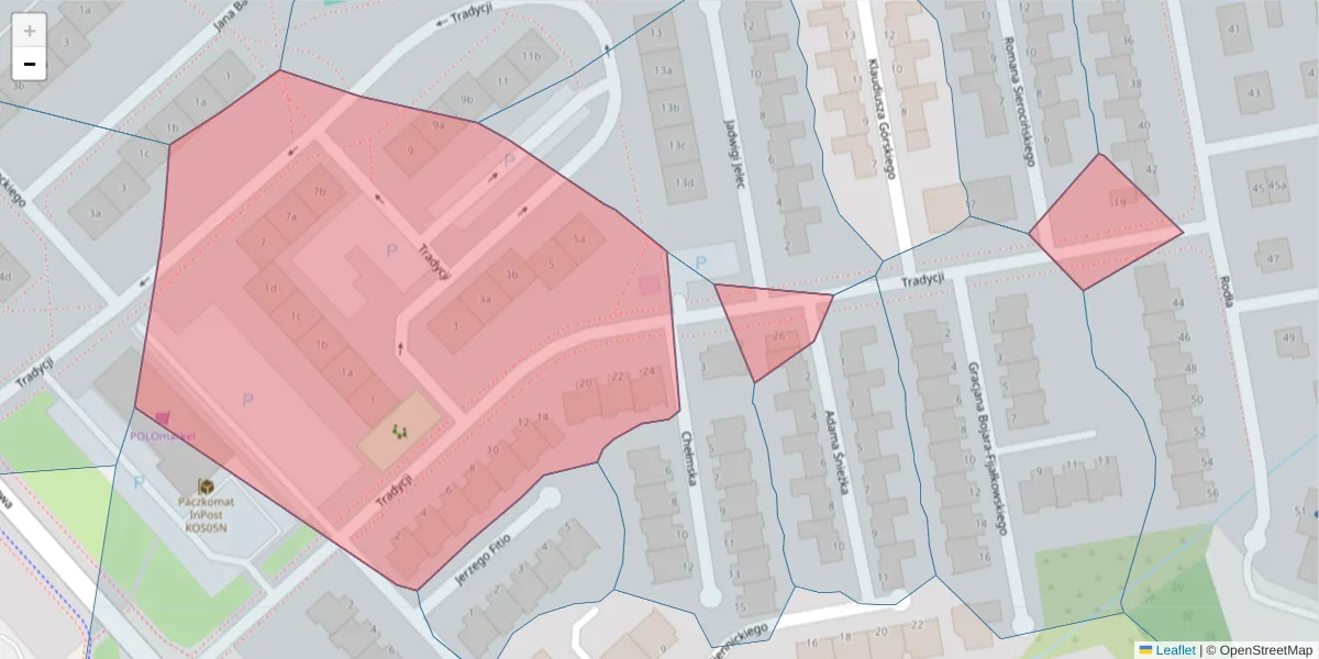 Szczegółowa mapa kodu pocztowego 75-381 z granicami, sąsiednimi kodami pocztowymi i urzędami pocztowymi