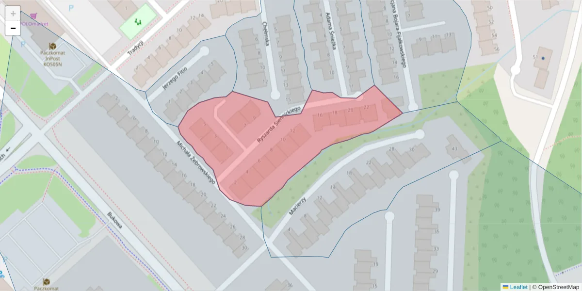 Szczegółowa mapa kodu pocztowego 75-389 z granicami, sąsiednimi kodami pocztowymi i urzędami pocztowymi