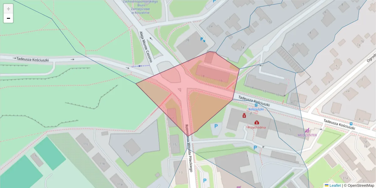 Szczegółowa mapa kodu pocztowego 75-409 z granicami, sąsiednimi kodami pocztowymi i urzędami pocztowymi