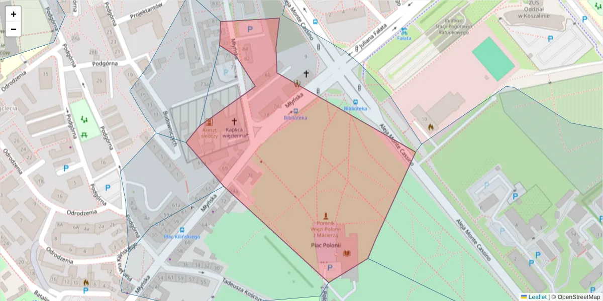 Szczegółowa mapa kodu pocztowego 75-424 z granicami, sąsiednimi kodami pocztowymi i urzędami pocztowymi
