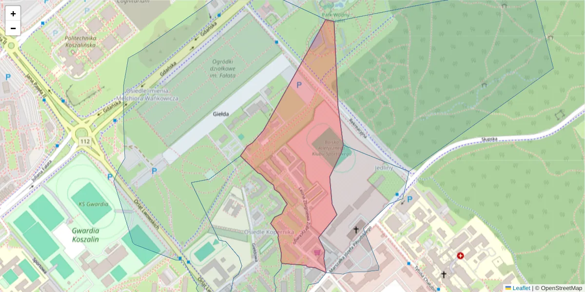 Szczegółowa mapa kodu pocztowego 75-437 z granicami, sąsiednimi kodami pocztowymi i urzędami pocztowymi