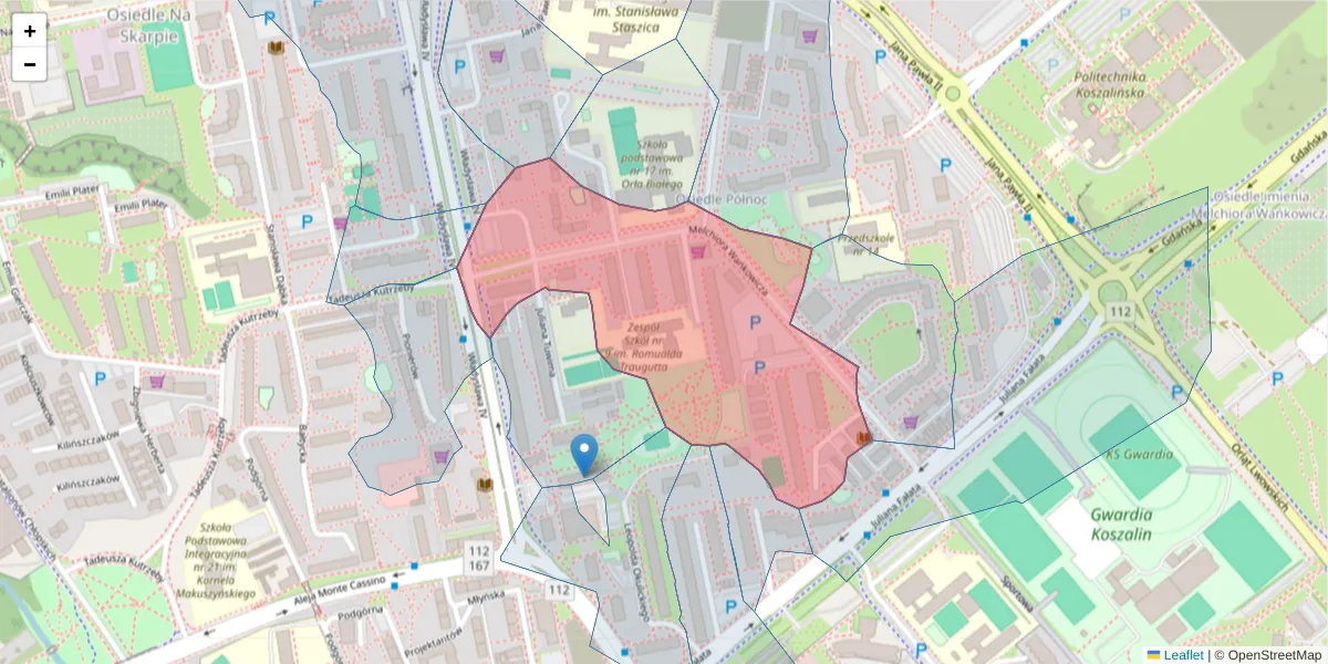 Szczegółowa mapa kodu pocztowego 75-446 z granicami, sąsiednimi kodami pocztowymi i urzędami pocztowymi