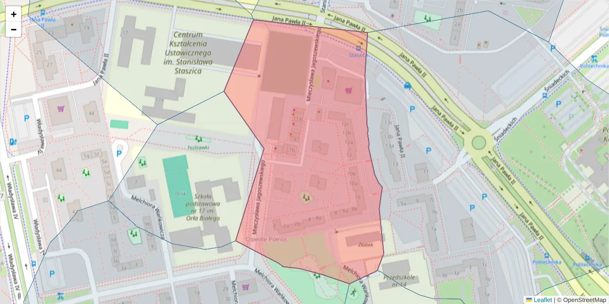 Szczegółowa mapa kodu pocztowego 75-447 z granicami, sąsiednimi kodami pocztowymi i urzędami pocztowymi