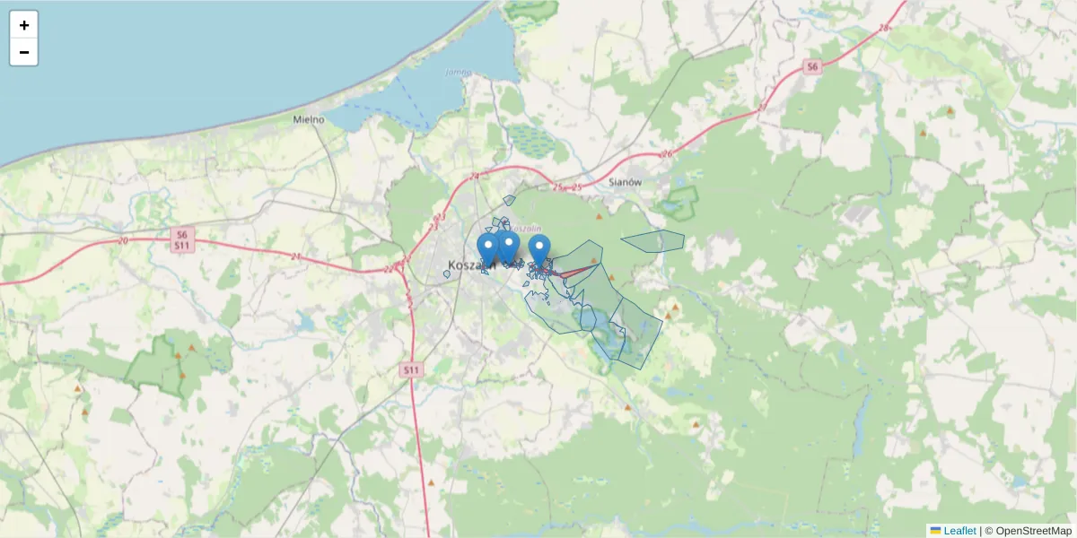 Szczegółowa mapa kodu pocztowego 75-450 z granicami, sąsiednimi kodami pocztowymi i urzędami pocztowymi
