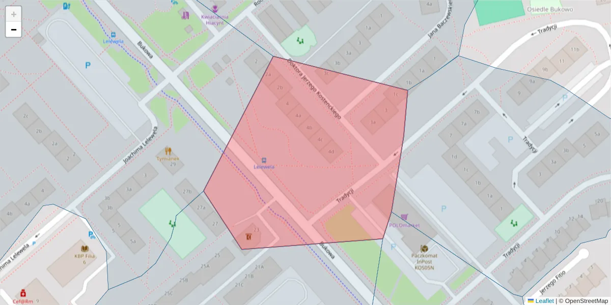 Szczegółowa mapa kodu pocztowego 75-454 z granicami, sąsiednimi kodami pocztowymi i urzędami pocztowymi
