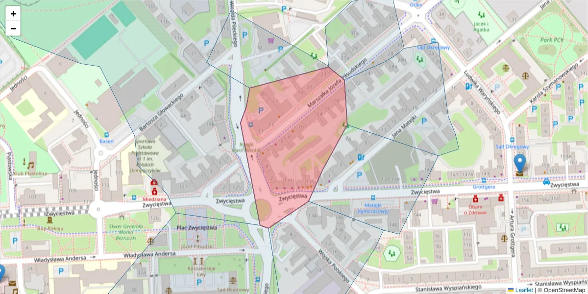 Szczegółowa mapa kodu pocztowego 75-501 z granicami, sąsiednimi kodami pocztowymi i urzędami pocztowymi