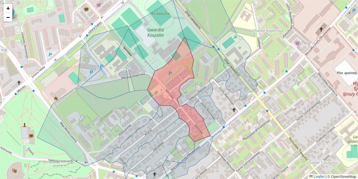 Szczegółowa mapa kodu pocztowego 75-503 z granicami, sąsiednimi kodami pocztowymi i urzędami pocztowymi