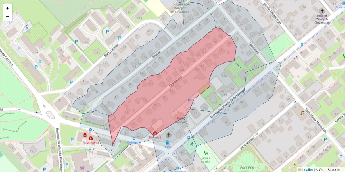 Szczegółowa mapa kodu pocztowego 75-504 z granicami, sąsiednimi kodami pocztowymi i urzędami pocztowymi
