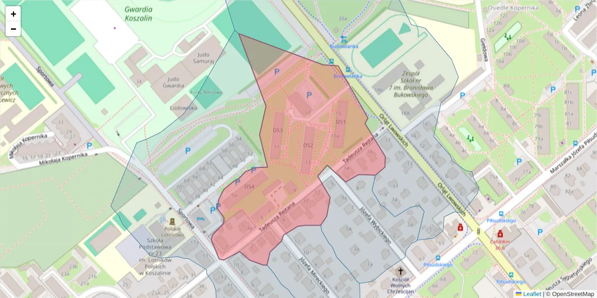 Szczegółowa mapa kodu pocztowego 75-507 z granicami, sąsiednimi kodami pocztowymi i urzędami pocztowymi