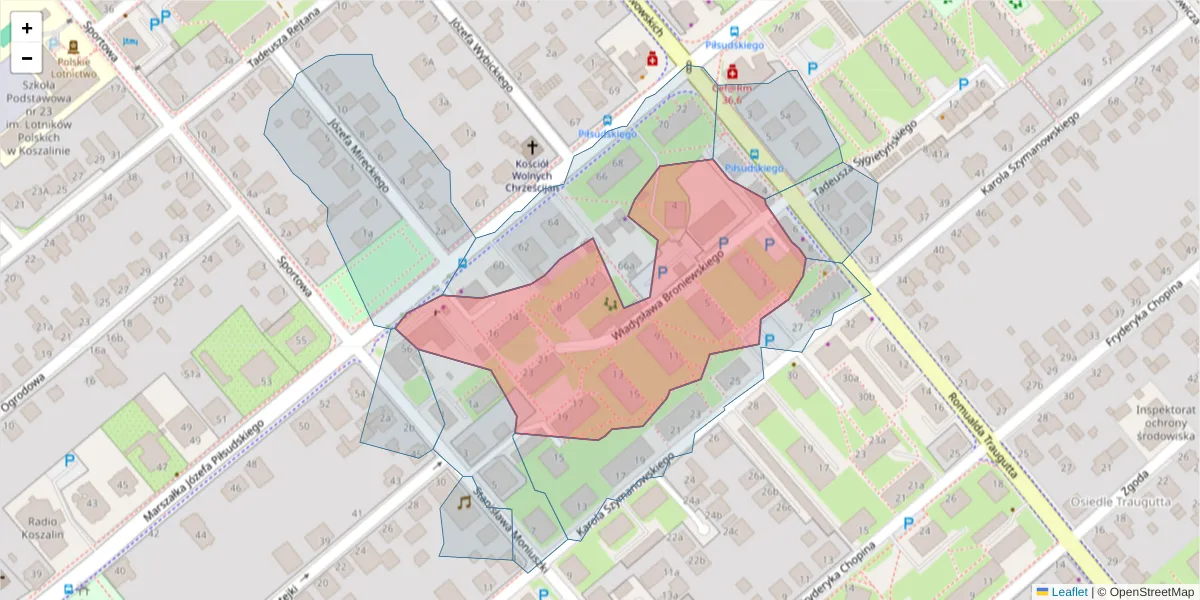 Szczegółowa mapa kodu pocztowego 75-526 z granicami, sąsiednimi kodami pocztowymi i urzędami pocztowymi