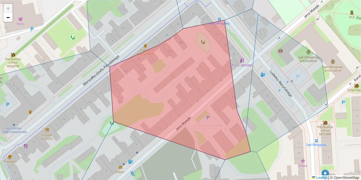 Szczegółowa mapa kodu pocztowego 75-540 z granicami, sąsiednimi kodami pocztowymi i urzędami pocztowymi