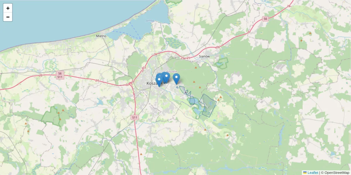 Szczegółowa mapa kodu pocztowego 75-546 z granicami, sąsiednimi kodami pocztowymi i urzędami pocztowymi