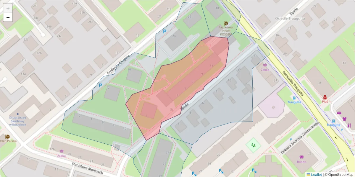 Szczegółowa mapa kodu pocztowego 75-552 z granicami, sąsiednimi kodami pocztowymi i urzędami pocztowymi