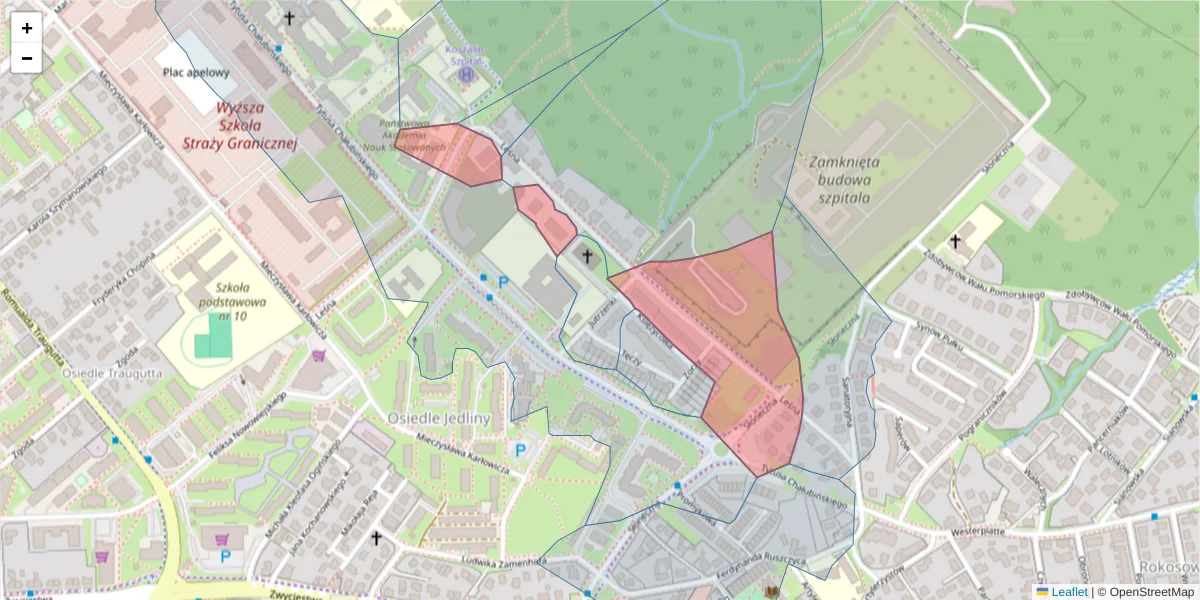 Szczegółowa mapa kodu pocztowego 75-583 z granicami, sąsiednimi kodami pocztowymi i urzędami pocztowymi