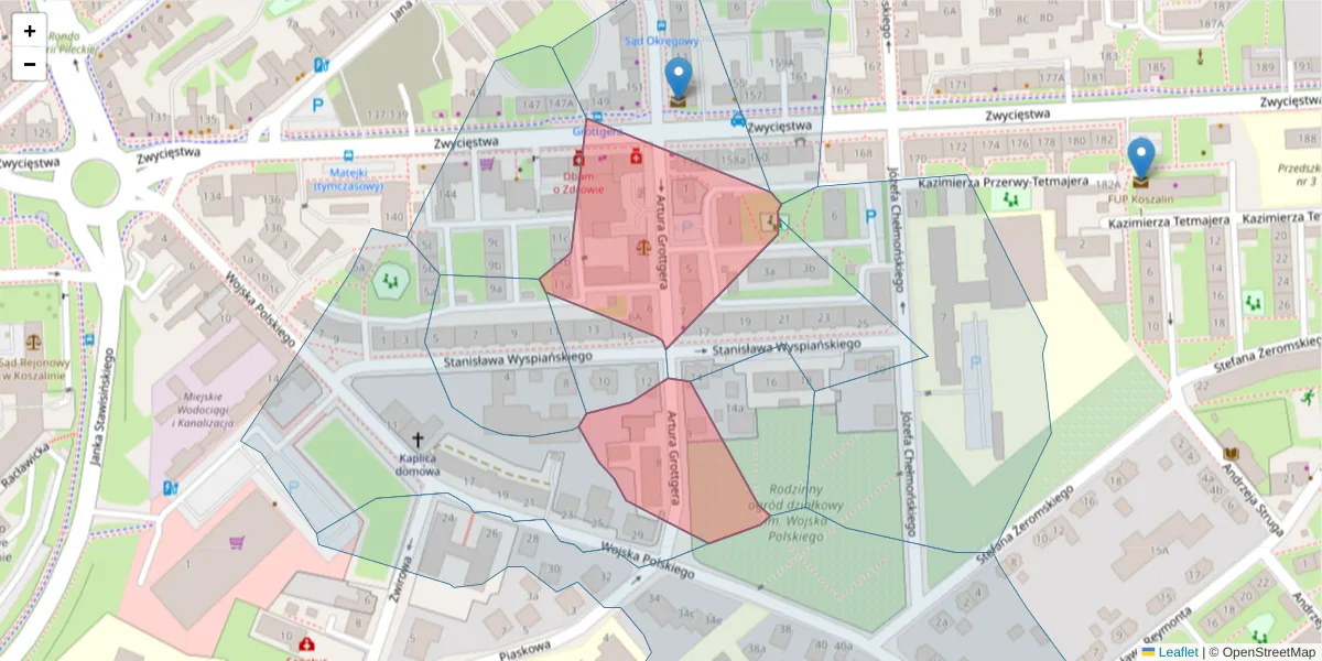 Szczegółowa mapa kodu pocztowego 75-628 z granicami, sąsiednimi kodami pocztowymi i urzędami pocztowymi