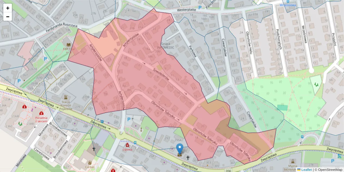 Szczegółowa mapa kodu pocztowego 75-646 z granicami, sąsiednimi kodami pocztowymi i urzędami pocztowymi
