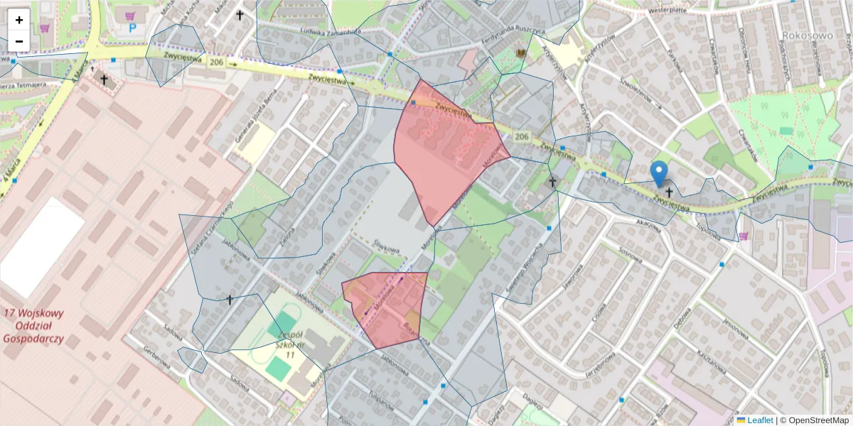 Szczegółowa mapa kodu pocztowego 75-665 z granicami, sąsiednimi kodami pocztowymi i urzędami pocztowymi