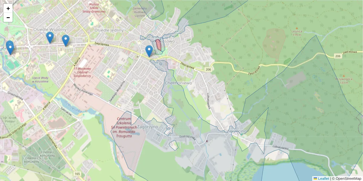 Szczegółowa mapa kodu pocztowego 75-696 z granicami, sąsiednimi kodami pocztowymi i urzędami pocztowymi