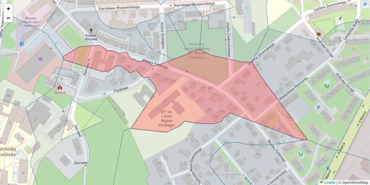 Szczegółowa mapa kodu pocztowego 75-712 z granicami, sąsiednimi kodami pocztowymi i urzędami pocztowymi