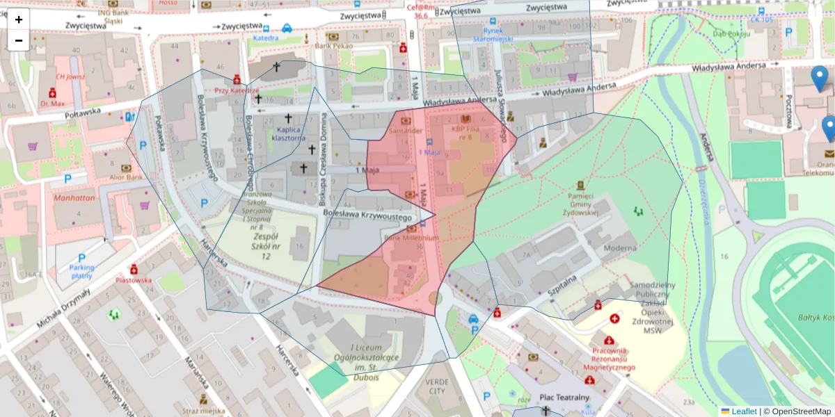 Szczegółowa mapa kodu pocztowego 75-800 z granicami, sąsiednimi kodami pocztowymi i urzędami pocztowymi
