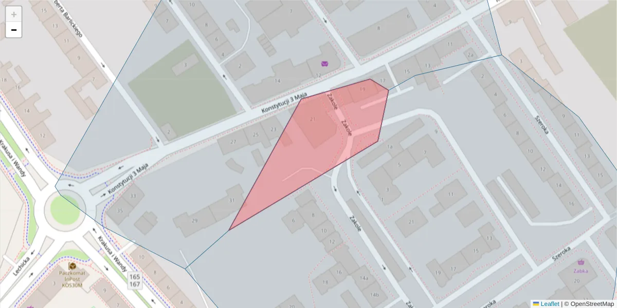 Szczegółowa mapa kodu pocztowego 75-821 z granicami, sąsiednimi kodami pocztowymi i urzędami pocztowymi