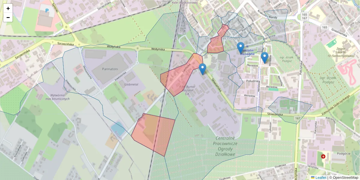 Szczegółowa mapa kodu pocztowego 75-842 z granicami, sąsiednimi kodami pocztowymi i urzędami pocztowymi
