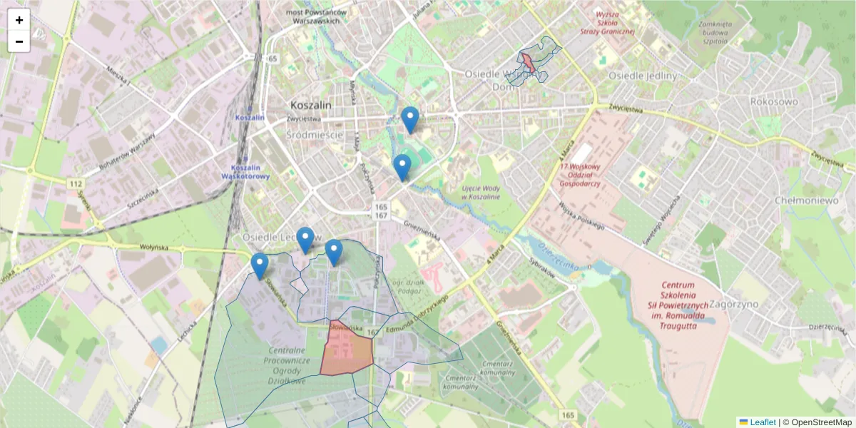 Szczegółowa mapa kodu pocztowego 75-848 z granicami, sąsiednimi kodami pocztowymi i urzędami pocztowymi